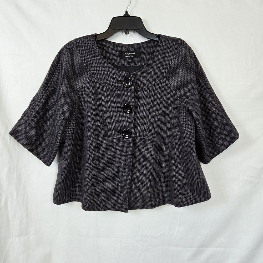 Signature Larry Levine Purple Gray‎ Wool Blend 3/4 Sleeve Button Retro Jacket 14